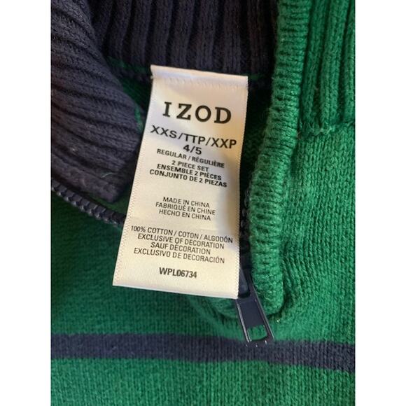 IZOD-Quarter Zip Knit Sweater-Holiday-Fall-Winter-Striped-Green-Boys-XXS / 4-5 - Picture 3 of 3